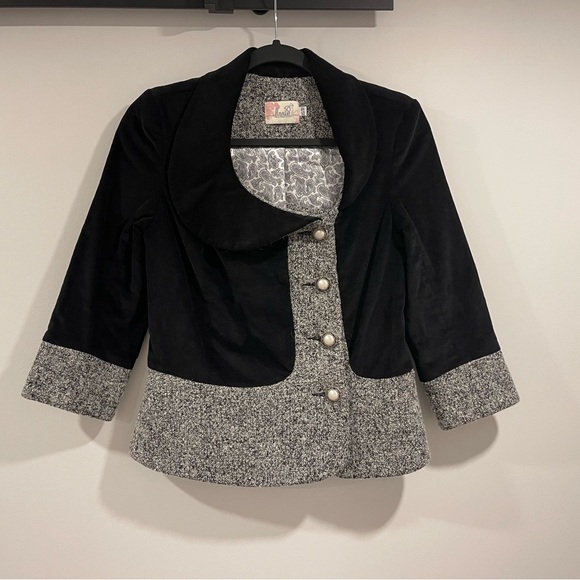 Annie 50 Montreal designer blazer - tweed and velvet size XS - Picture 3 of 8